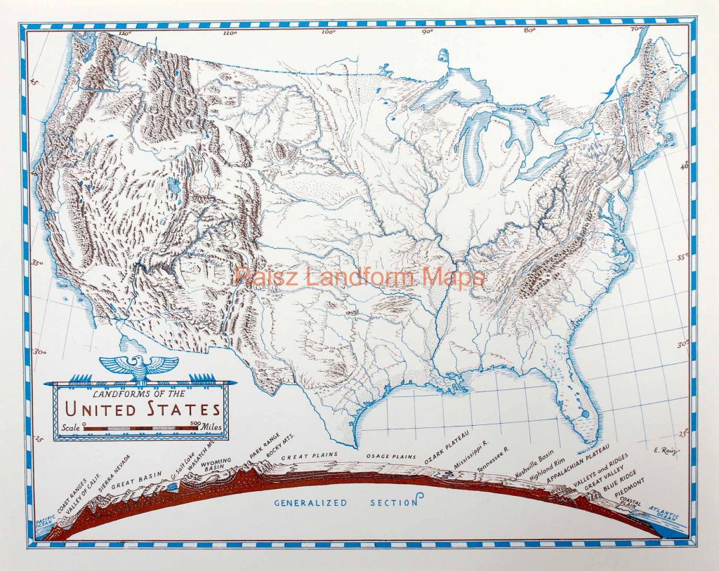 Landforms of the United States with a Generalized Section – Raisz